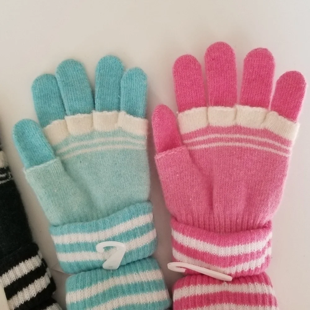 Set of 3 NEW Multicolor Double Layered 2 in 1 Wool Blend Cozy Warm Gloves